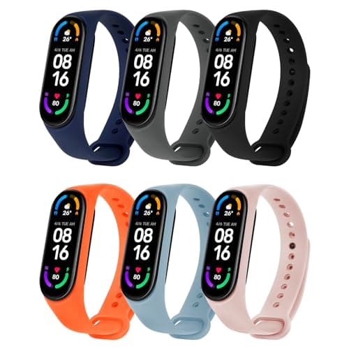 Bracelet Xiaomi Mi Band 5/Xiaomi Mi Band 6/7/4/3 en Nylon Tricoté Extensibles, Acier Inoxydable pour Accessoires — #3-7 Silicone 6Pièces