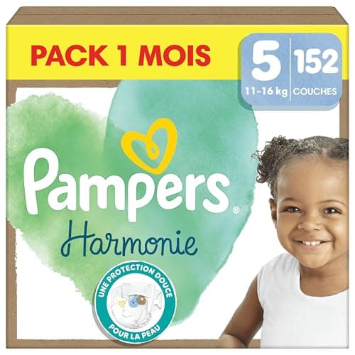 Pampers Harmonie Taille 5, Protection Douce Pour La Peau, 11-16kg, Absorption Pampers 152 Couches, Pack 1 Mois The Fores
