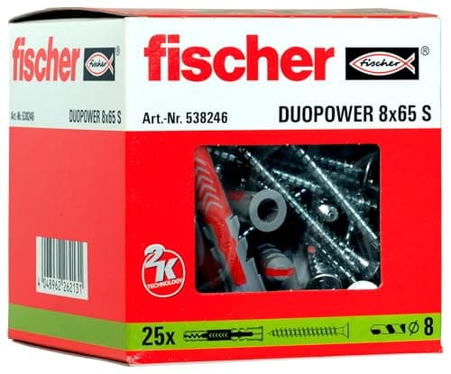Cheville fischer bi-matière DUOPOWER 5x25 vis/Boîte de 50 pour tous les travaux maison — Avec vis Pozidriv (PZ)_1