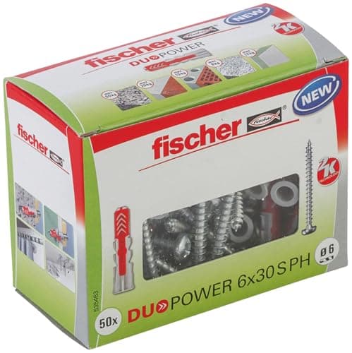 Cheville fischer bi-matière DUOPOWER 5x25 vis/Boîte de 50 pour tous les travaux maison — Avec vis cruciforme (PH)