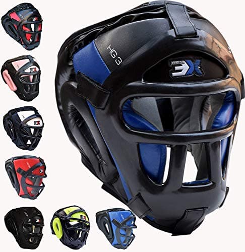 Casques de boxe sports grill Lot de 3 pour MMA - Protection visage oreilles Homme - Arts martiaux Kickboxing Muay Thai — Half Blue