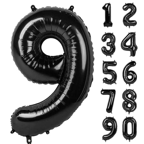 Ponmoo Foil Ballons Chiffre 5 Or, Grands Doré Ballon Numéro Décoration Mariage Anniversaire Party — Noir