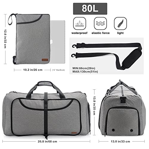 Sac de Voyage Vogshow Étanche Grande Capacité pour Homme et Femme (Gris, 80L)  
Sacs de Voyage Vogshow Étanche Idéaux po