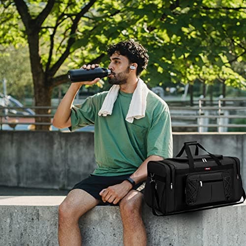 BAGZY Sac à Main Vert Jaune pour Homme - Grand Sac de Voyage Pliable Fitness (70L) pour Extérieur/Camping/Trekking (Vend