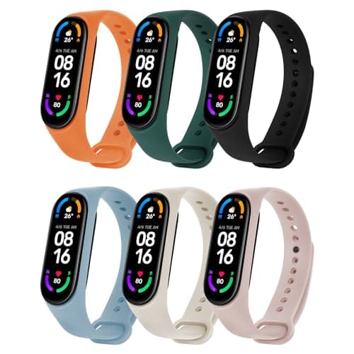 Bracelet Xiaomi Mi Band 5/Xiaomi Mi Band 6/7/4/3 en Nylon Tricoté Extensibles, Acier Inoxydable pour Accessoires — #3-6 Silicone 6Pièces