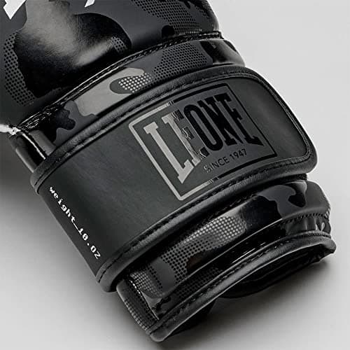 LEONE 1947 - Gants de boxe 14oz pour amateurs de combat, Noir/Gris - Protecteur de main en cuir premium - Idéal pour la