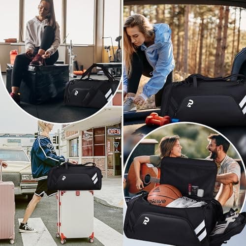 Sac de Voyage Waterproof 58L, Duffel Bag Week-End Homme Femme pour Gym Campings, Sac Sport avec Compartiments Zippés et