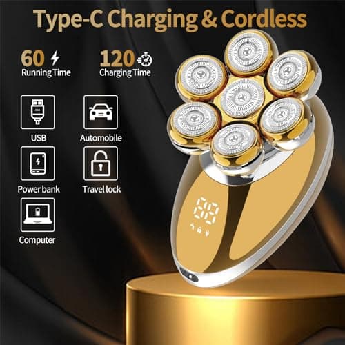 Rasoir à tête flottante 7D étanche IPX7, rasoir électrique 5 en 1 pour homme chauve, rasoir sec/humide universel pour ma