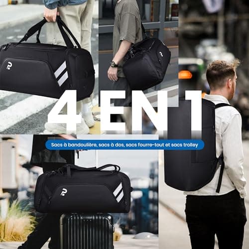 Sac de Voyage Waterproof 58L, Duffel Bag Week-End Homme Femme pour Gym Campings, Sac Sport avec Compartiments Zippés et