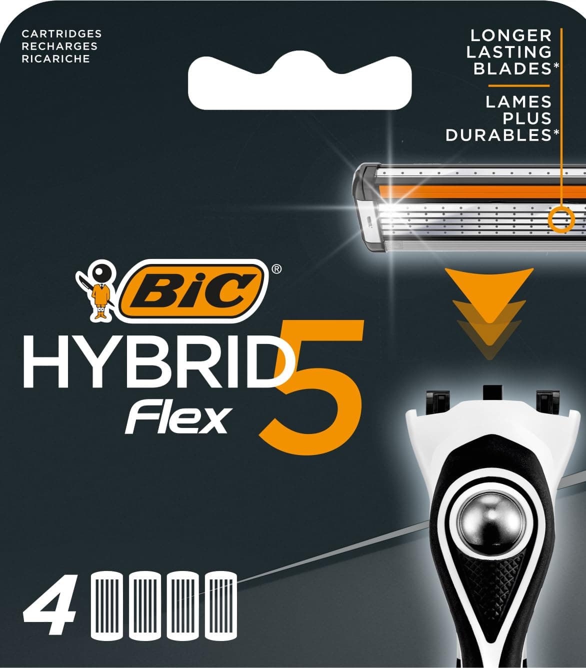 BIC Hybrid 5 Flex Recharges - Lot de 4 Unités de 5 Lames pour Rasoir Rechargeable Homme, Précis et Confortable Rasage Fi