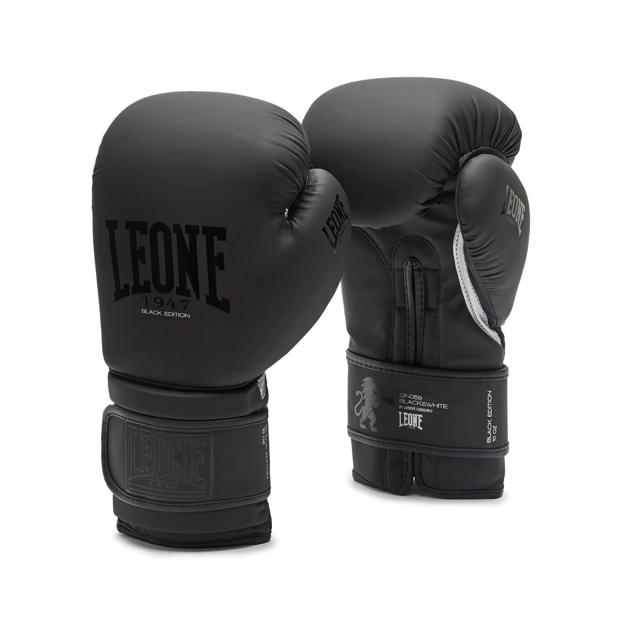 Leone 1947 Gants de Boxe Noirs et Blancs pour Professionnels en Combat