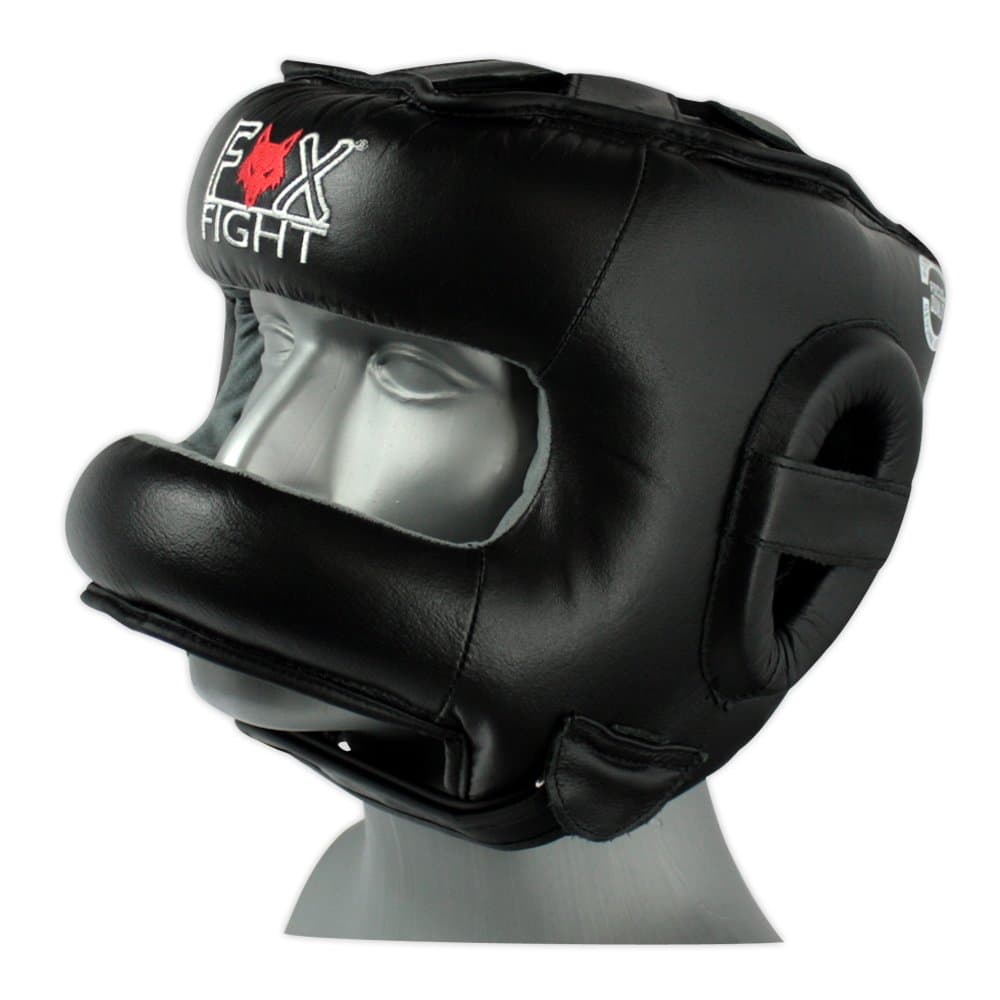 Fox de Protection Fight Arceau de Protection avec Nez Tête Schuts Headguard Cuir Noir