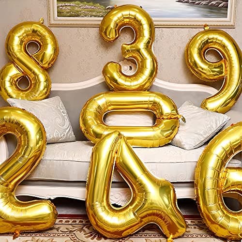 Ponmoo Foil Ballons Chiffre 5 Or, Grands Doré Ballon Numéro Décoration Mariage Anniversaire Party