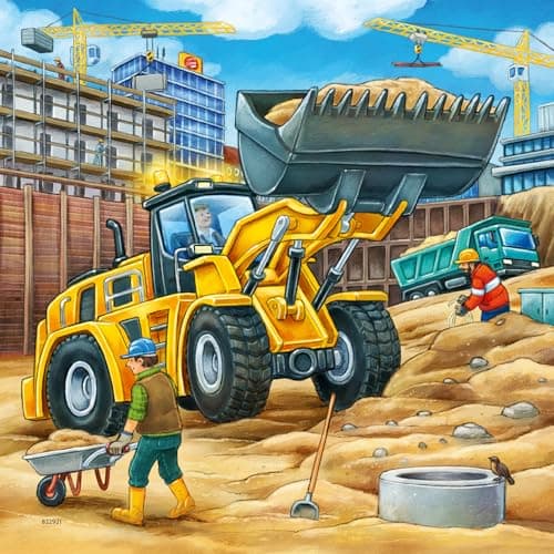 Ravensburger Puzzle Chantier Enfant 5 Ans + Véhicules de Chantier + 3x49 Pièces - Forest Stewardship Council