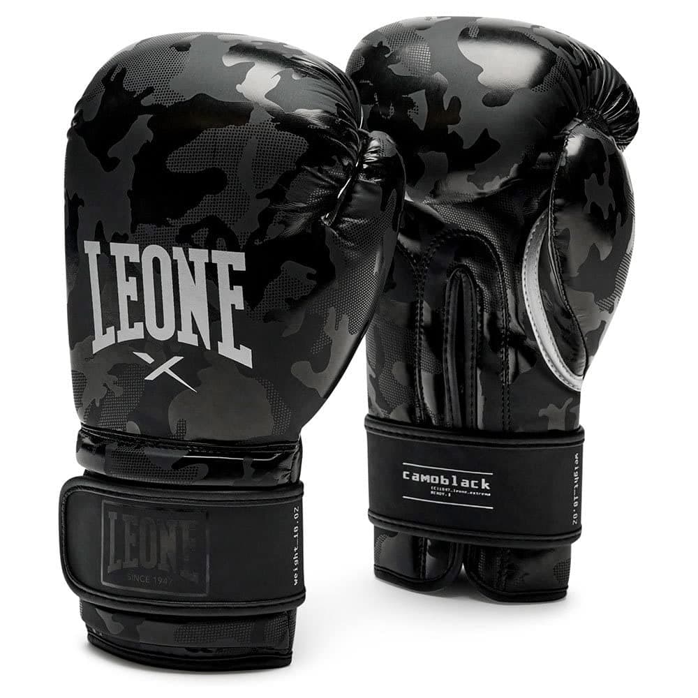 LEONE 1947 - Gants de boxe 14oz pour amateurs de combat, Noir/Gris - Protecteur de main en cuir premium - Idéal pour la