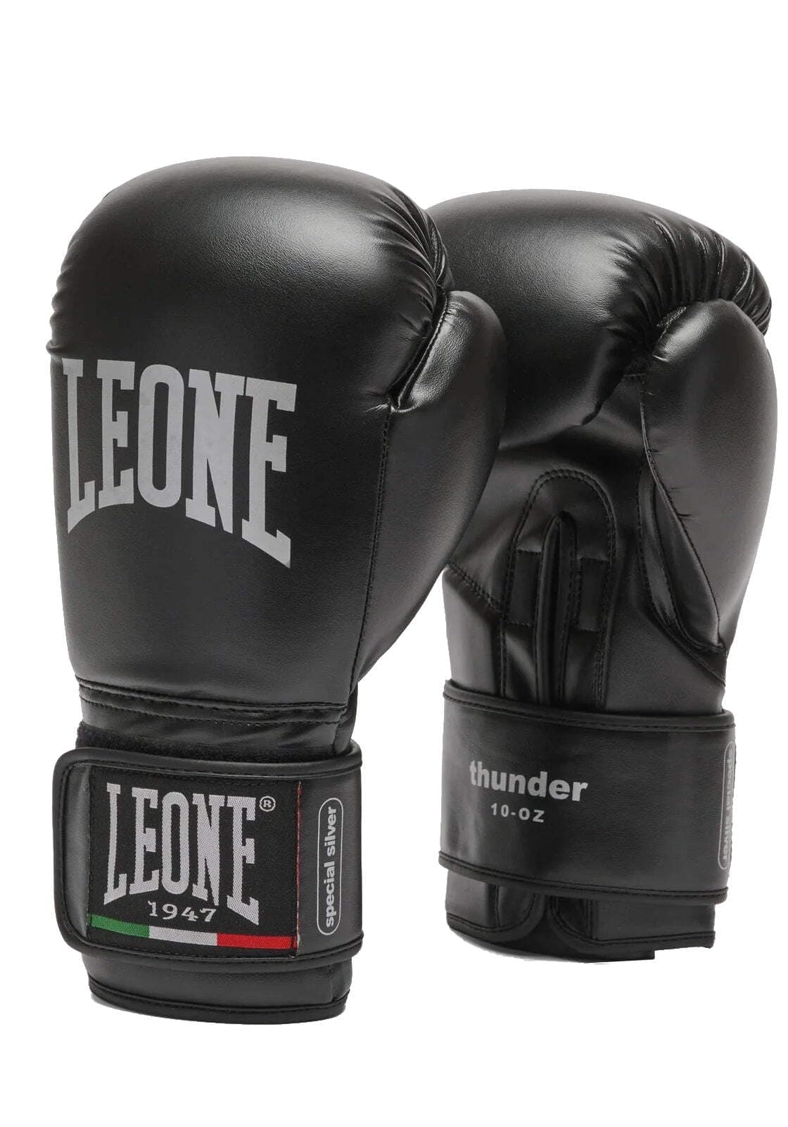 Leone Boxe Gloves GN383 01 Thunder Noir (8) - Étui en Cuir Synthétique, Confort Professionnel pour Boxeurs, Modèle Spéci
