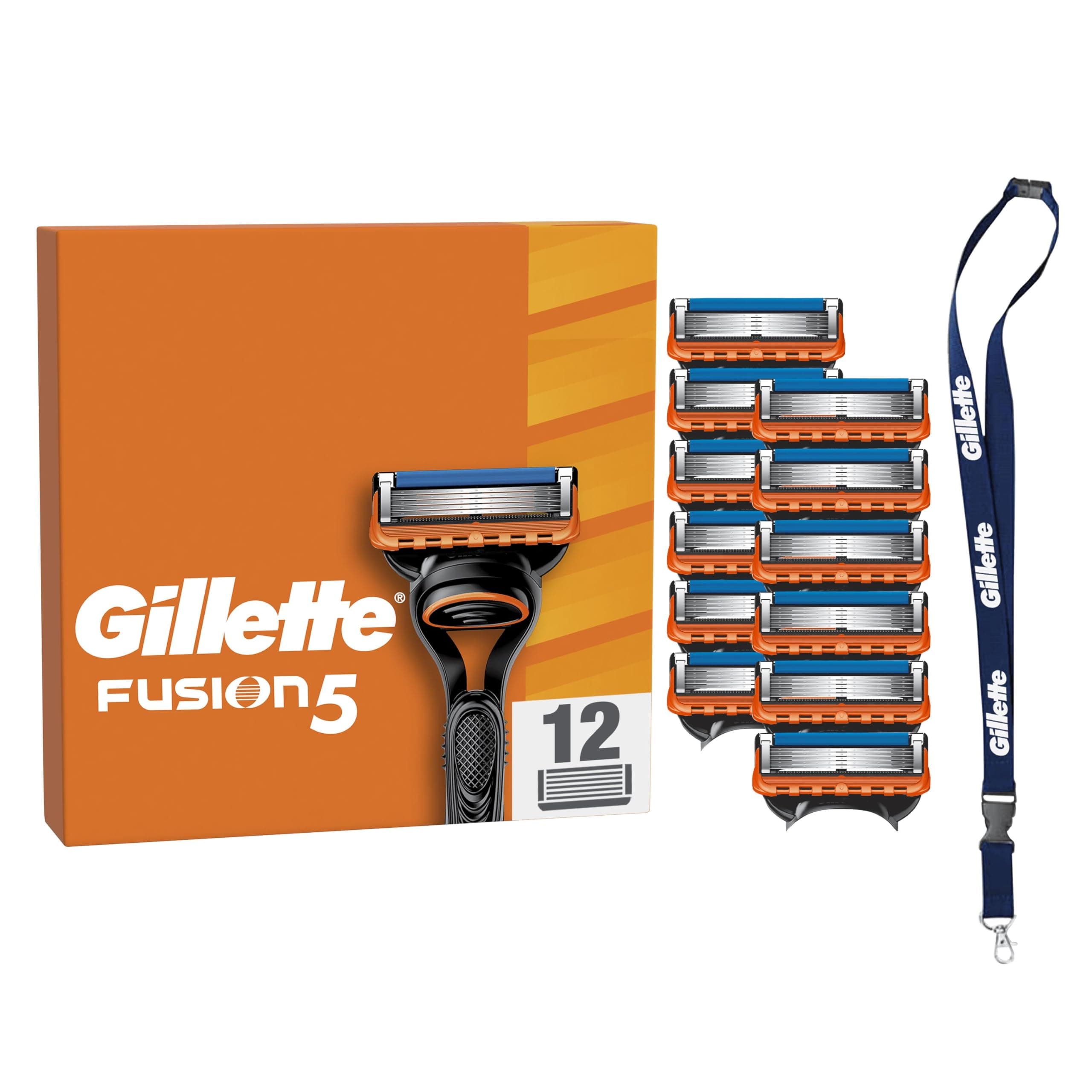 Gillette Rasoir Fusion5 Pour Hommes, Pack De 12 Authentiques, 5 Lames Lubrifiantes, Rasage Éfficace, Lot De Rechange Ave