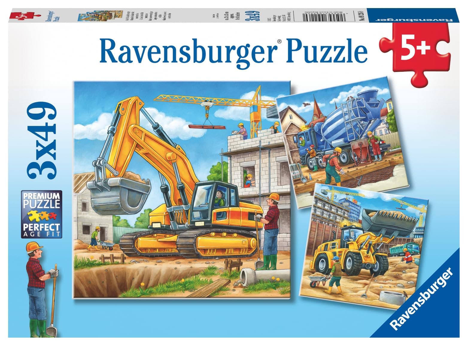 Ravensburger Puzzle Chantier Enfant 5 Ans + Véhicules de Chantier + 3x49 Pièces - Forest Stewardship Council