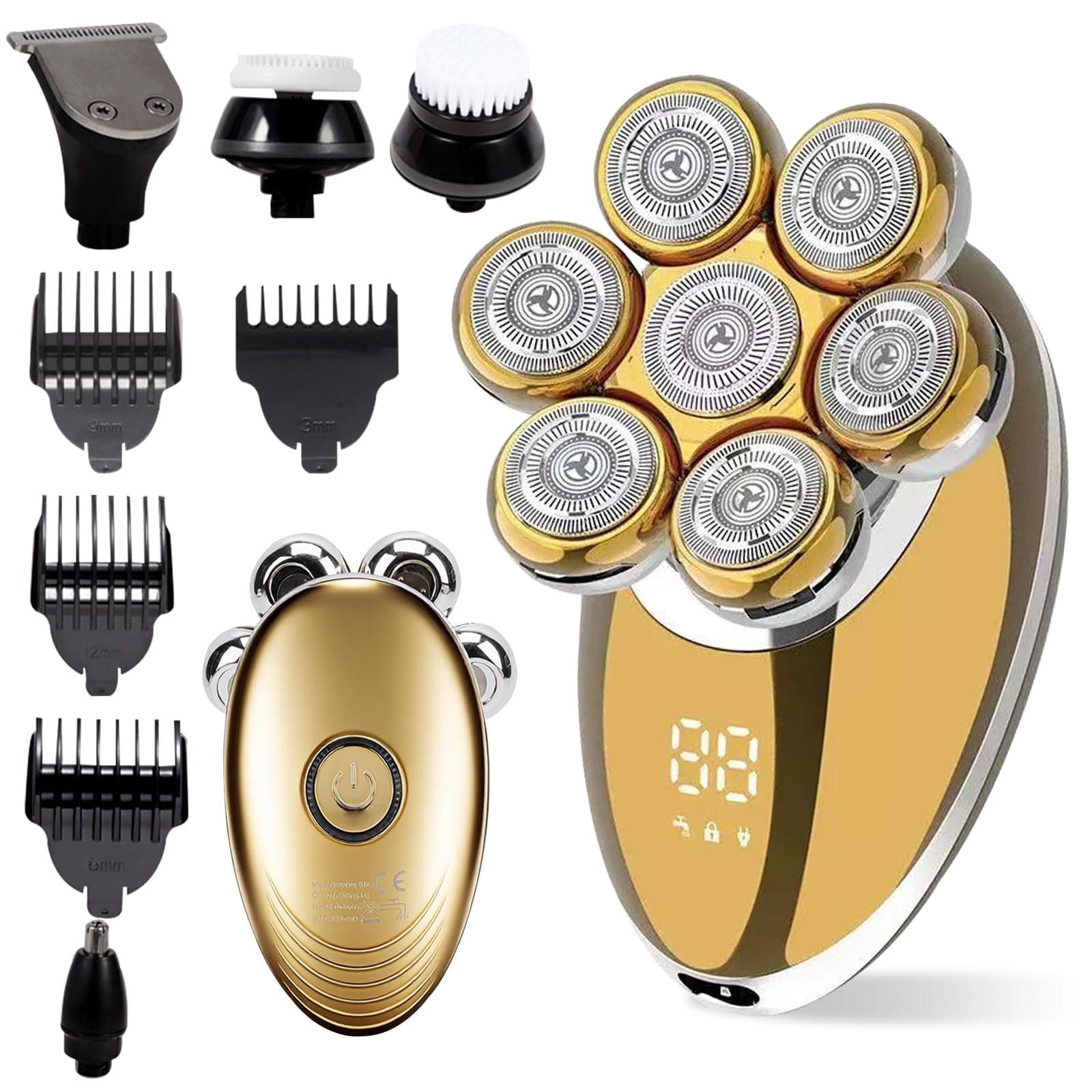 Rasoir à tête flottante 7D étanche IPX7, rasoir électrique 5 en 1 pour homme chauve, rasoir sec/humide universel pour ma
