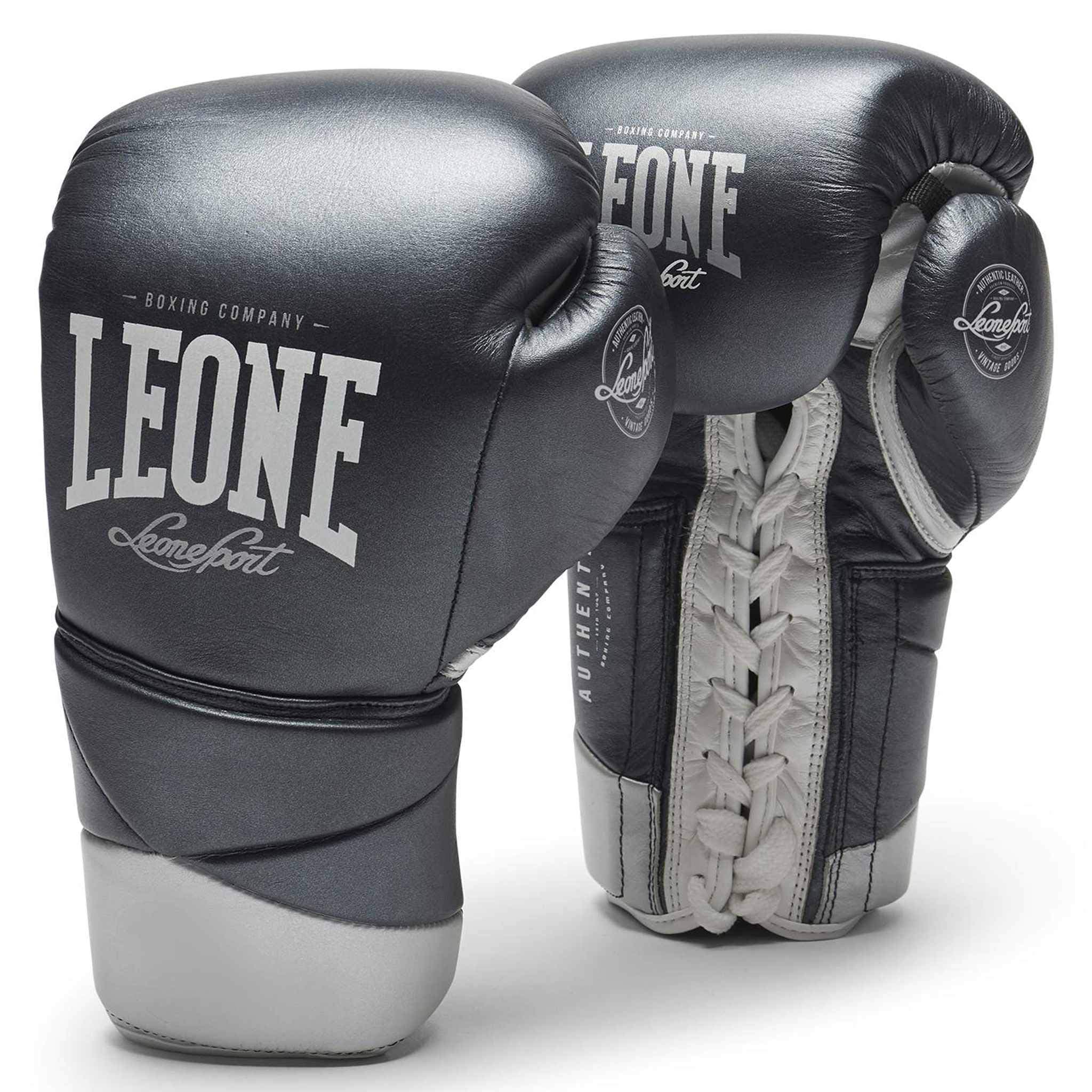 Gants de boxe Leone 1947 authenticunisexe, grande taille, gris, 10 oz, combat
