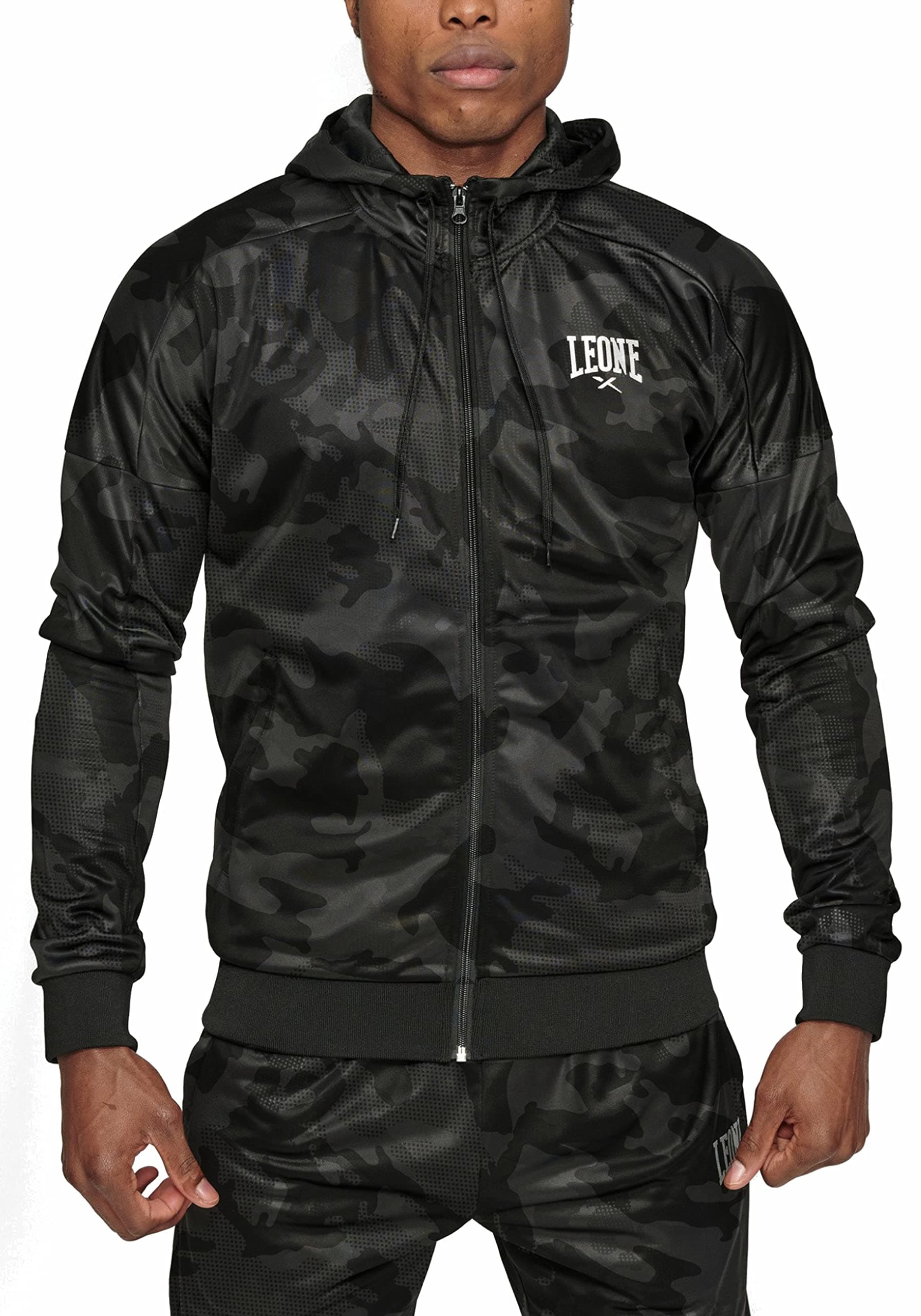 LEONE 1947 Camoblack Sweatshirt Hoodie pour Homme pour Sport et Daily Wear Fonctionnalités Techniques Taille S à L