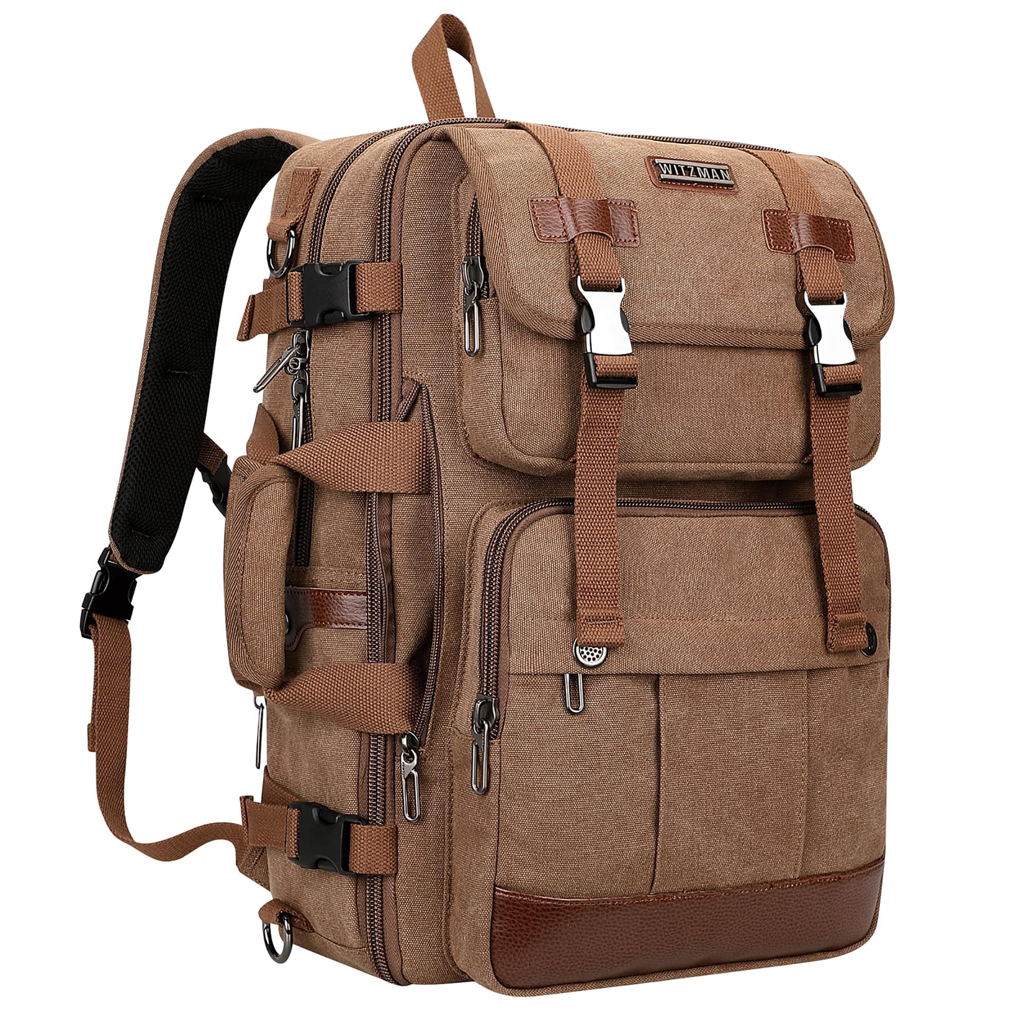 Sac à Dos WITZMAN Homme Voyage Vintage Marron Fit 18 Pouces OrdinateurPortable 3 en 1Global Recycled Standard