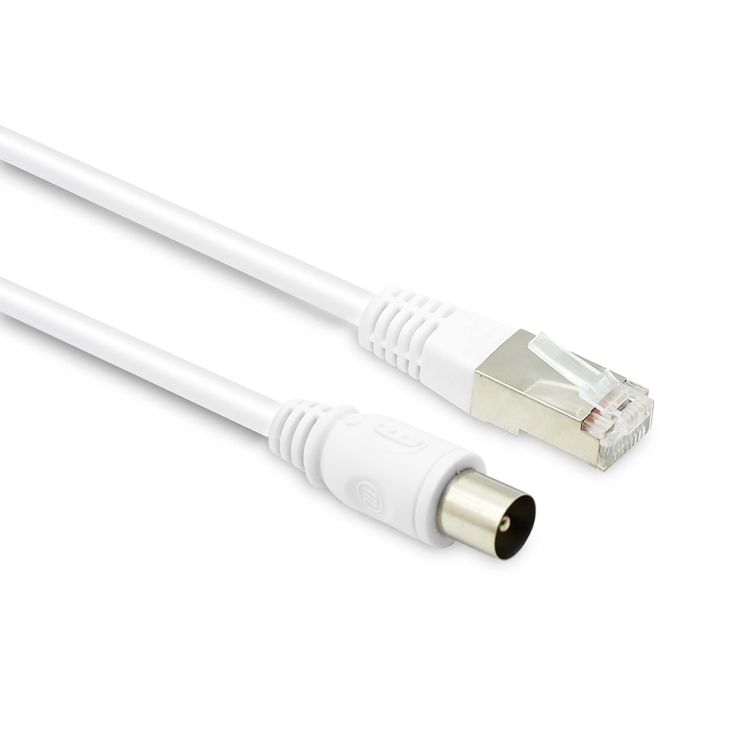 Metronic Câble RJ45 Coaxial 5m Blindé à Contacts Dorés pour Réception TV Satellite Décodeur Antenne - Prise Mâle/Male 9,