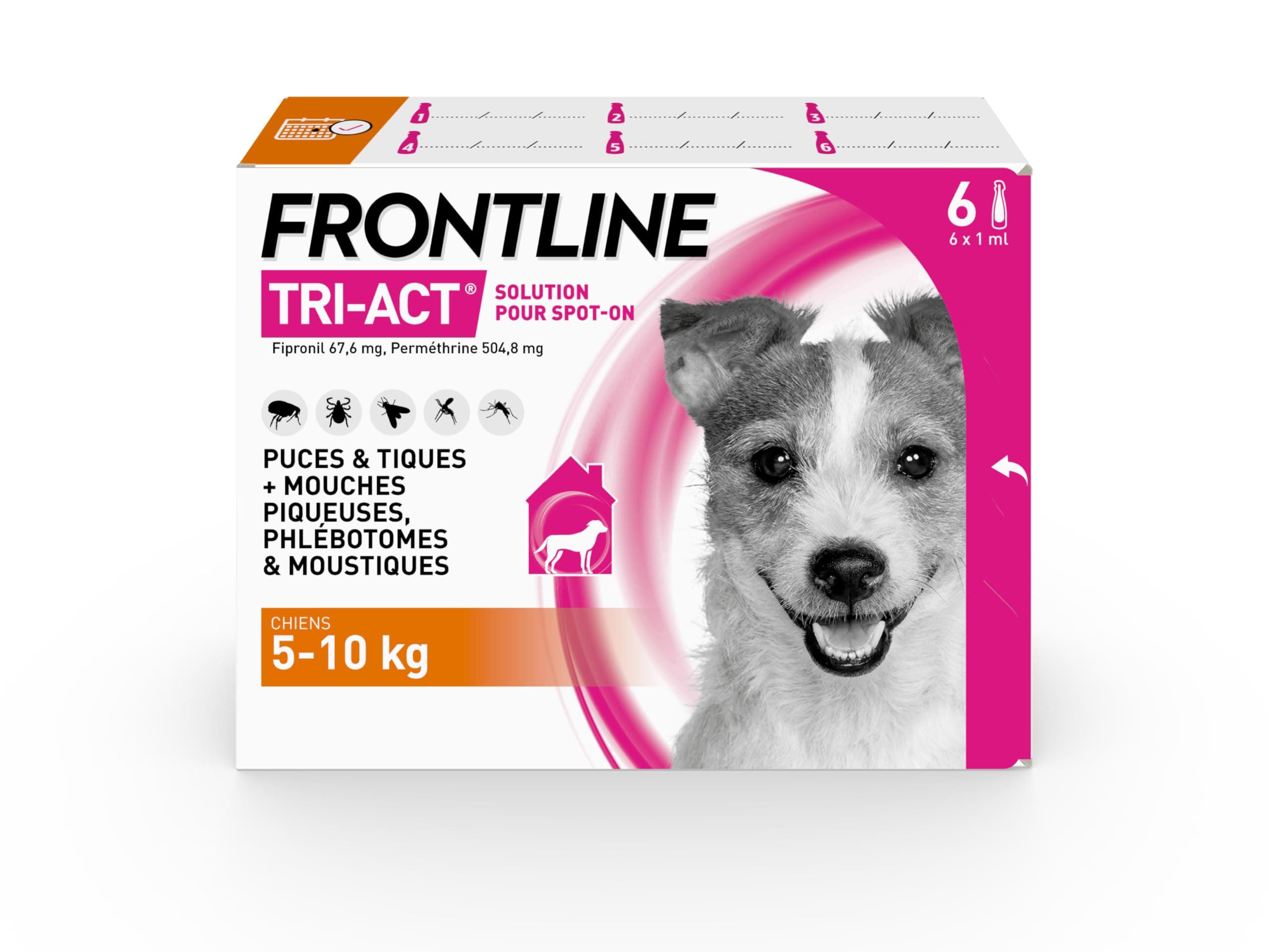 FRONTLINE tri-act pour chiens de 5 à 10 kg - Protection antiparasitaire efficace - 6 pipettes available