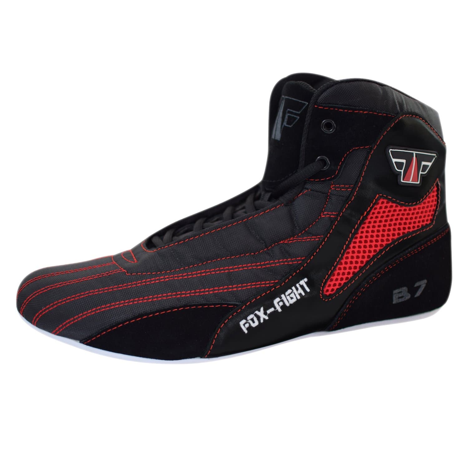 FOX-FIGHT B7 Bottes de boxe pour combat, athlétisme et fitness - Noir/Rouge